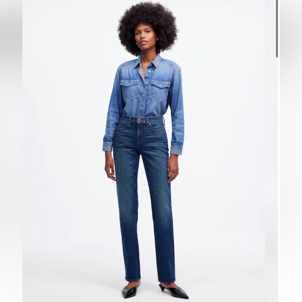 Madewell 90s Straight Mid- Rise Osada Wash Denim Jeans US Women's 29P New Petite